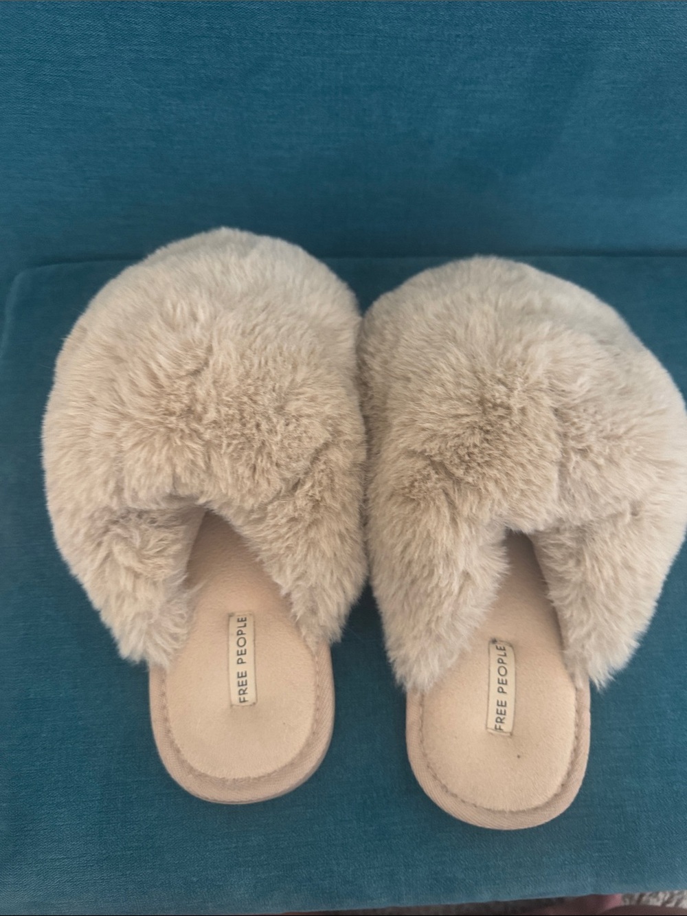 Free People Taupe snowball Slide Slippers
